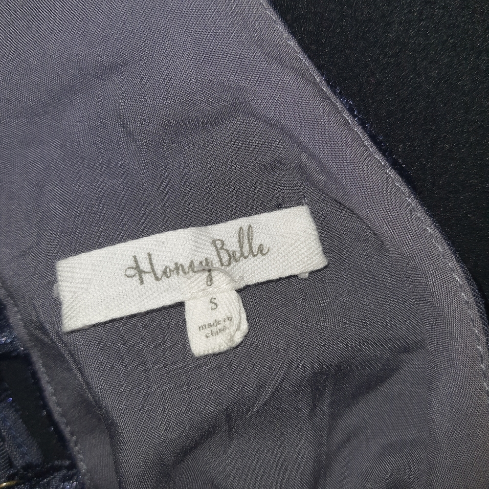 Honey Belle Demi Navy Burnout Velvet Shift Dress - Picture 3 of 5
